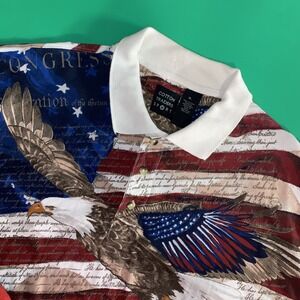 Cotton Traders Sport Patriotic Polo Shirt American‎ Flag Declaration Print XL
